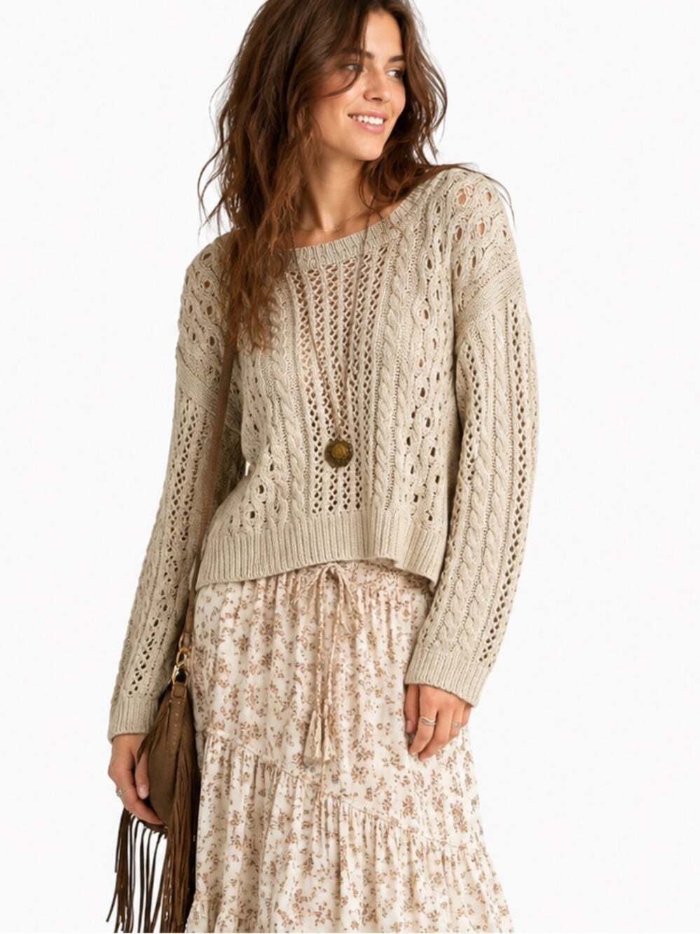 RD Style Ribbed Knit Sweater Women Large Oversized Relaxed Long Sleeve Casual